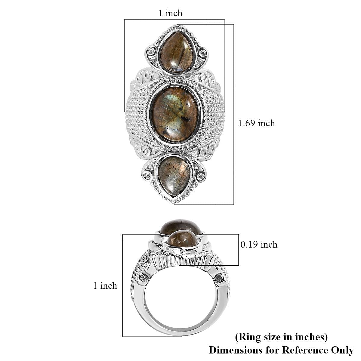 Malagasy Labradorite 10.00 ctw 3 Stone Ring in Stainless Steel (Size 5.0)  image number 5