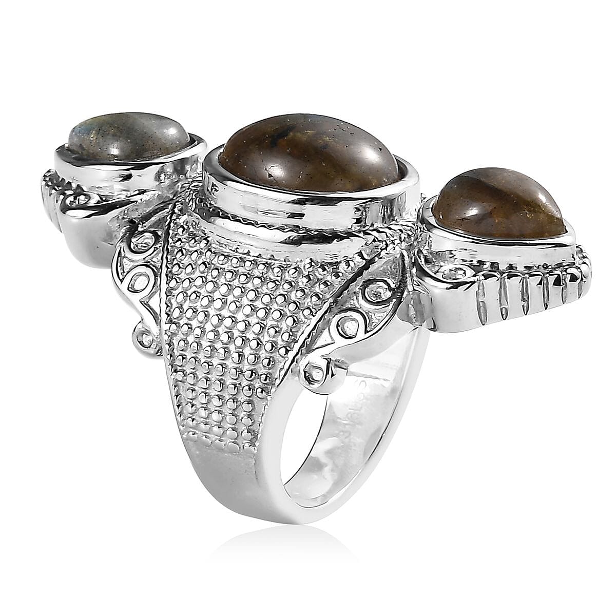 Malagasy Labradorite 10.00 ctw 3 Stone Ring in Stainless Steel (Size 6.0)  image number 3