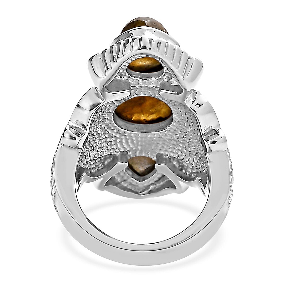 Malagasy Labradorite 10.00 ctw 3 Stone Ring in Stainless Steel (Size 6.0)  image number 4