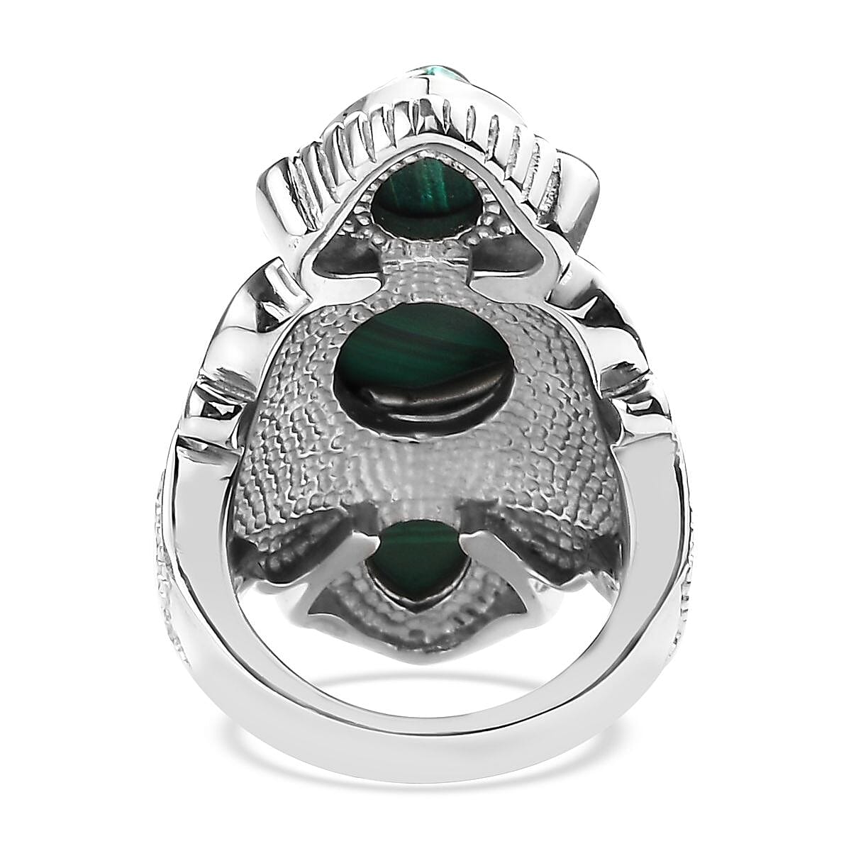 African Malachite 12.30 ctw 3 Stone Ring in Stainless Steel (Size 11.0)  image number 4