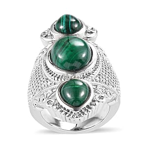 African Malachite 12.30 ctw 3 Stone Ring in Stainless Steel (Size 5.0) 