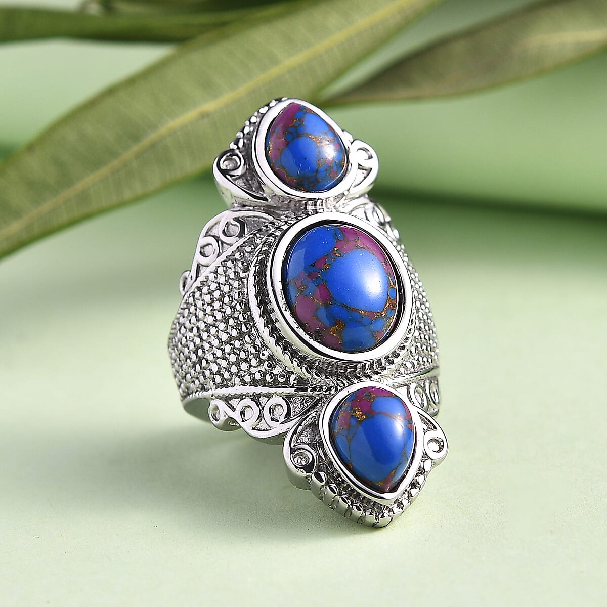 Mojave Purple Turquoise 7.65 ctw Ring in Stainless Steel (Size 7.0)  image number 1