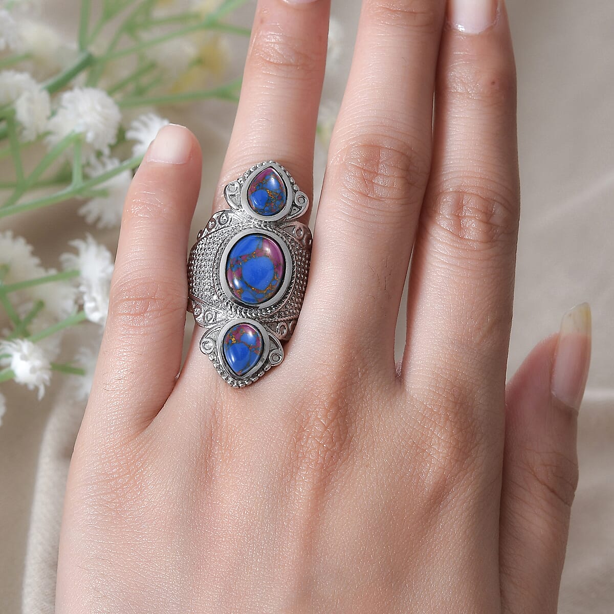 Mojave Purple Turquoise 7.65 ctw Ring in Stainless Steel (Size 9.0)  image number 2