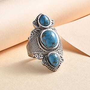 Mojave Blue Turquoise 7.90 ctw 3 Stone Ring in Stainless Steel (Size 6.0) 
