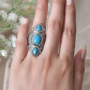 Mojave Blue Turquoise 7.90 ctw 3 Stone Ring in Stainless Steel (Size 6.0) 