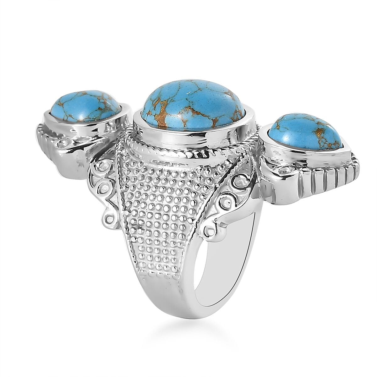 Mojave Blue Turquoise 7.90 ctw 3 Stone Ring in Stainless Steel (Size 6.0)  image number 3