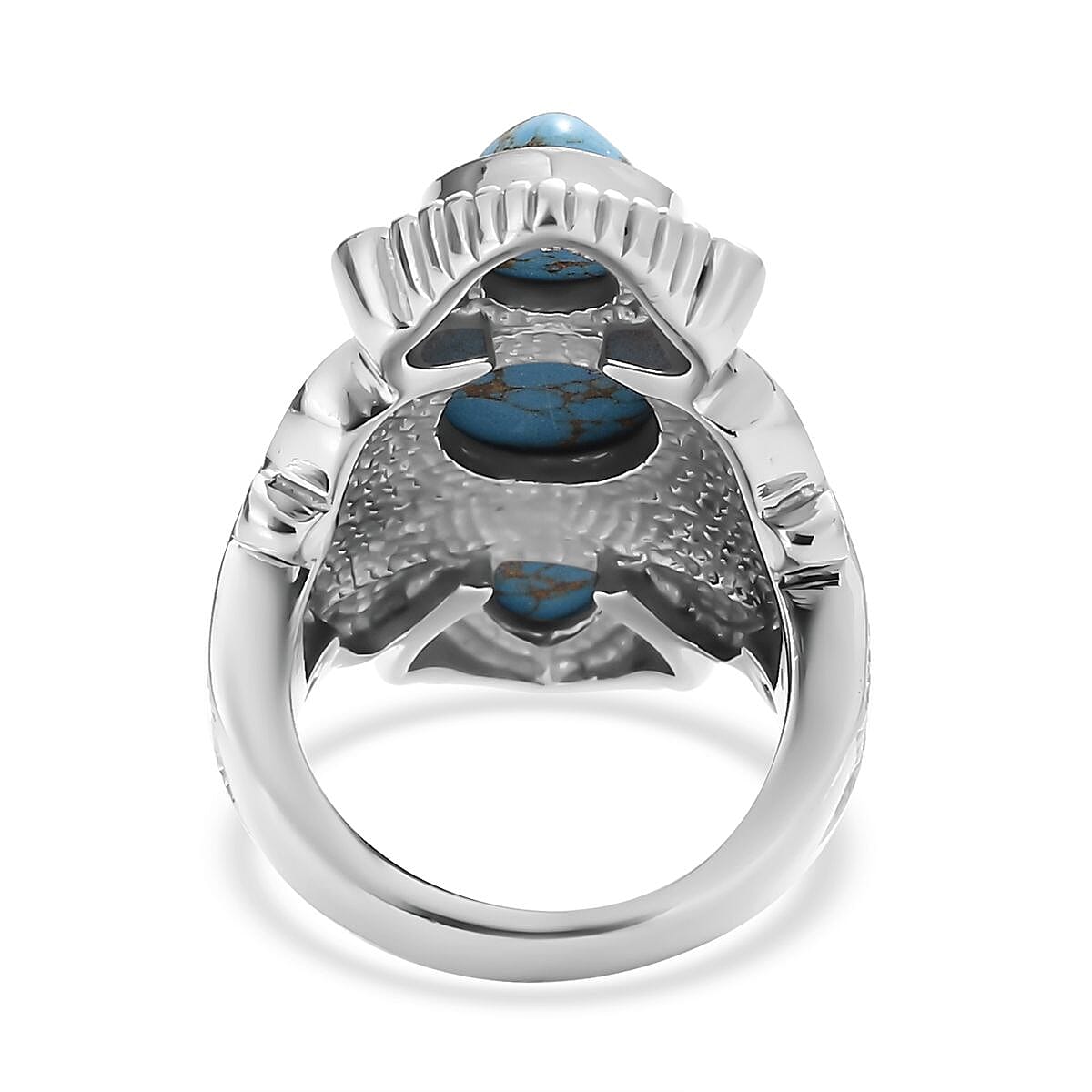 Mojave Blue Turquoise 7.90 ctw 3 Stone Ring in Stainless Steel (Size 6.0)  image number 4