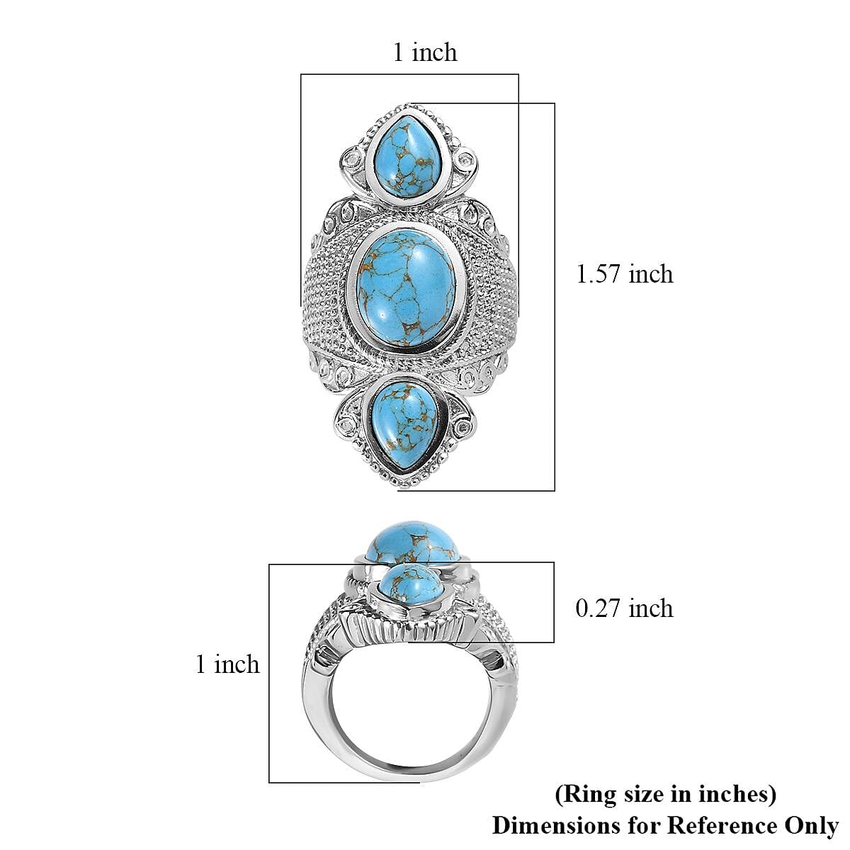 Mojave Blue Turquoise 7.90 ctw 3 Stone Ring in Stainless Steel (Size 7.0)  image number 5