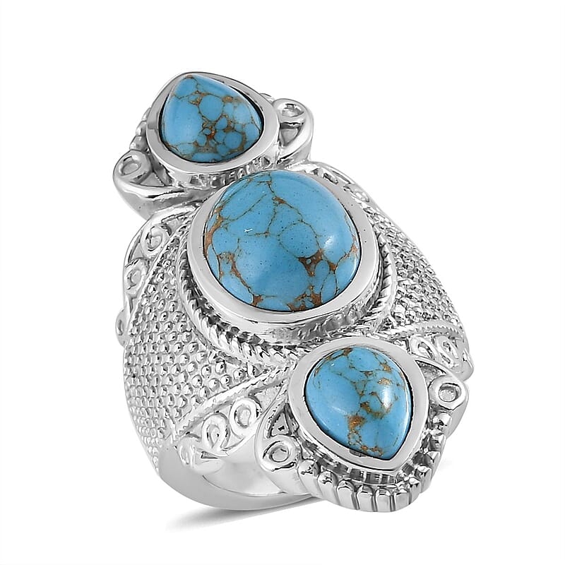 Mojave Blue Turquoise 7.90 ctw 3 Stone Ring in Stainless Steel (Size 8.0)
