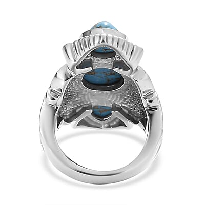 Mojave Blue Turquoise 7.90 ctw 3 Stone Ring in Stainless Steel (Size 8.0)