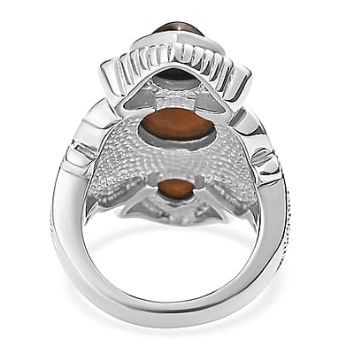 Tiger's Eye 9.85 ctw 3 Stone Ring in Stainless Steel (Size 7.0) 