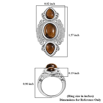Tiger's Eye 9.85 ctw 3 Stone Ring in Stainless Steel (Size 7.0) 