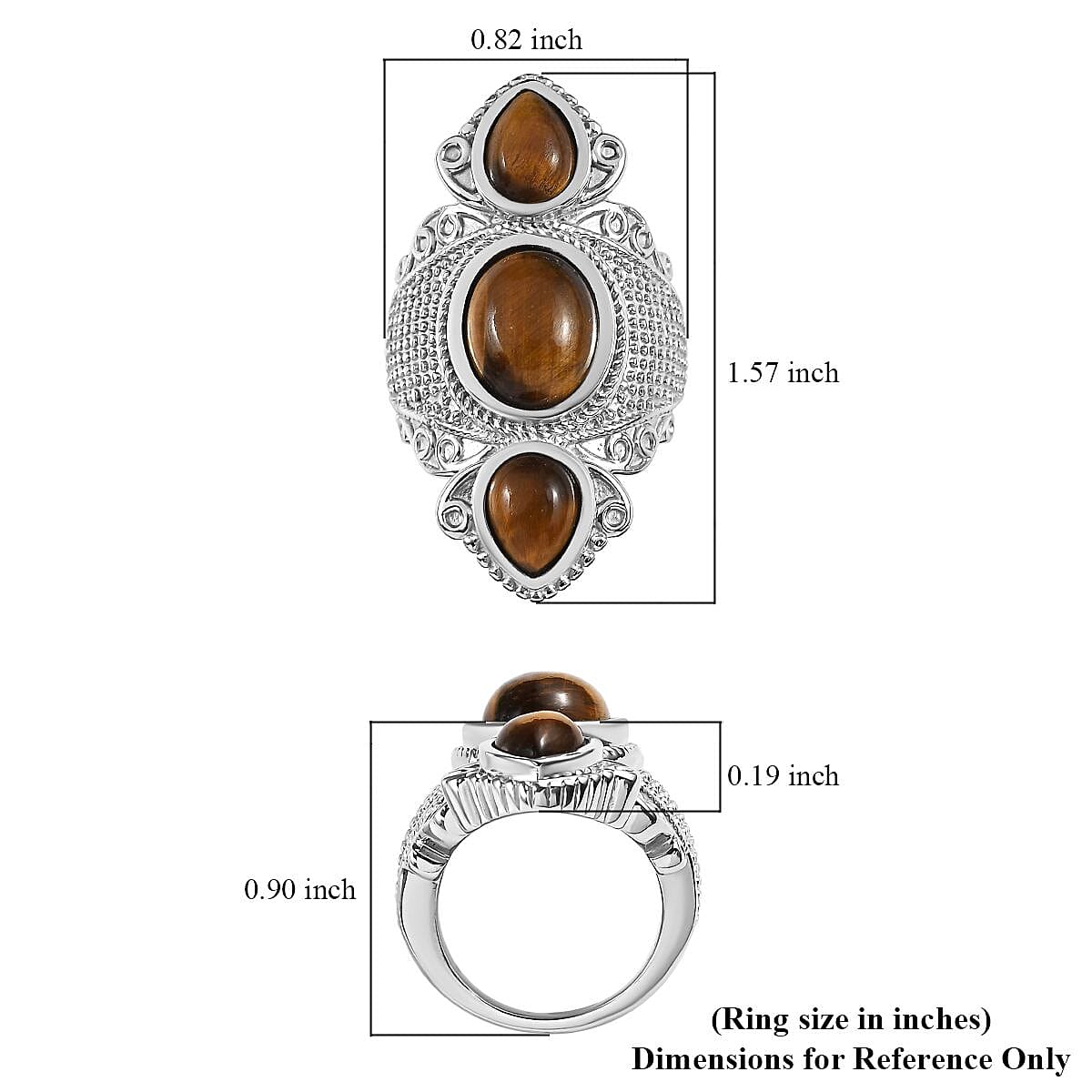 Tiger's Eye 9.85 ctw 3 Stone Ring in Stainless Steel (Size 9.0)  image number 5