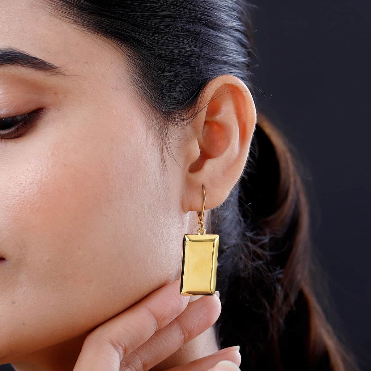 Lever Back Bar Earrings in 18K YG Plated Stainless Steel image number 2