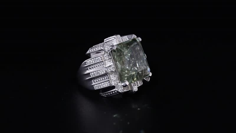 GP Royal Art Deco Collection Montezuma Prasiolite, White Zircon Ring in Rhodium Over Sterling Silver (Size 10.0) 18.15 ctw