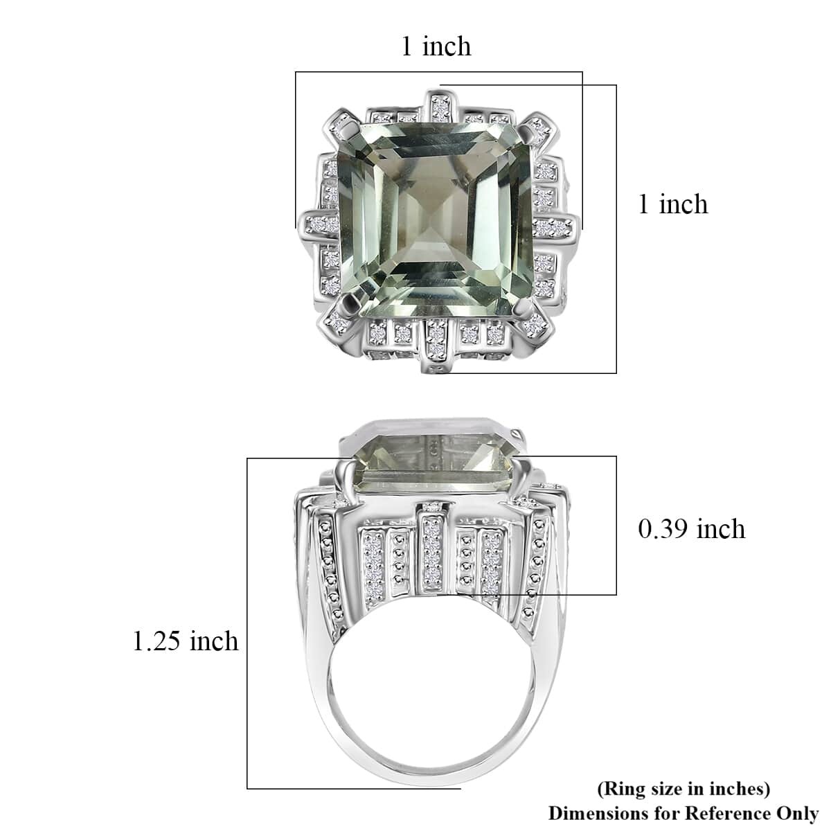 GP Royal Art Deco Collection Montezuma Prasiolite, White Zircon Ring in Rhodium Over Sterling Silver (Size 10.0) 18.15 ctw image number 5