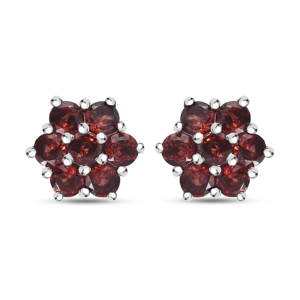 Mozambique Garnet 2.15 ctw Floral Stud Earrings in Stainless Steel image number 0