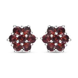 Mozambique Garnet 2.15 ctw Floral Stud Earrings in Stainless Steel