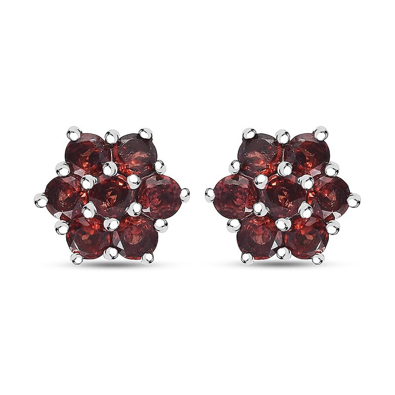 EverTrue Mozambique Garnet 2.25 ctw Floral Stud Earrings in Stainless Steel