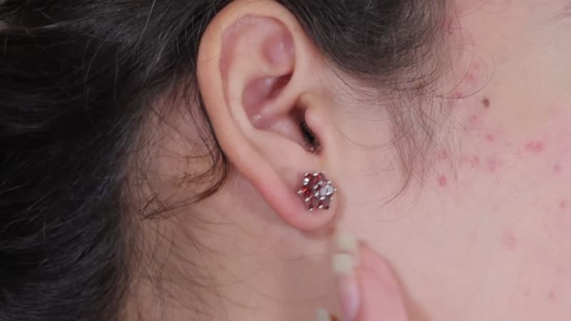 Mozambique Garnet Floral Stud Earrings in Stainless Steel 2.15 ctw