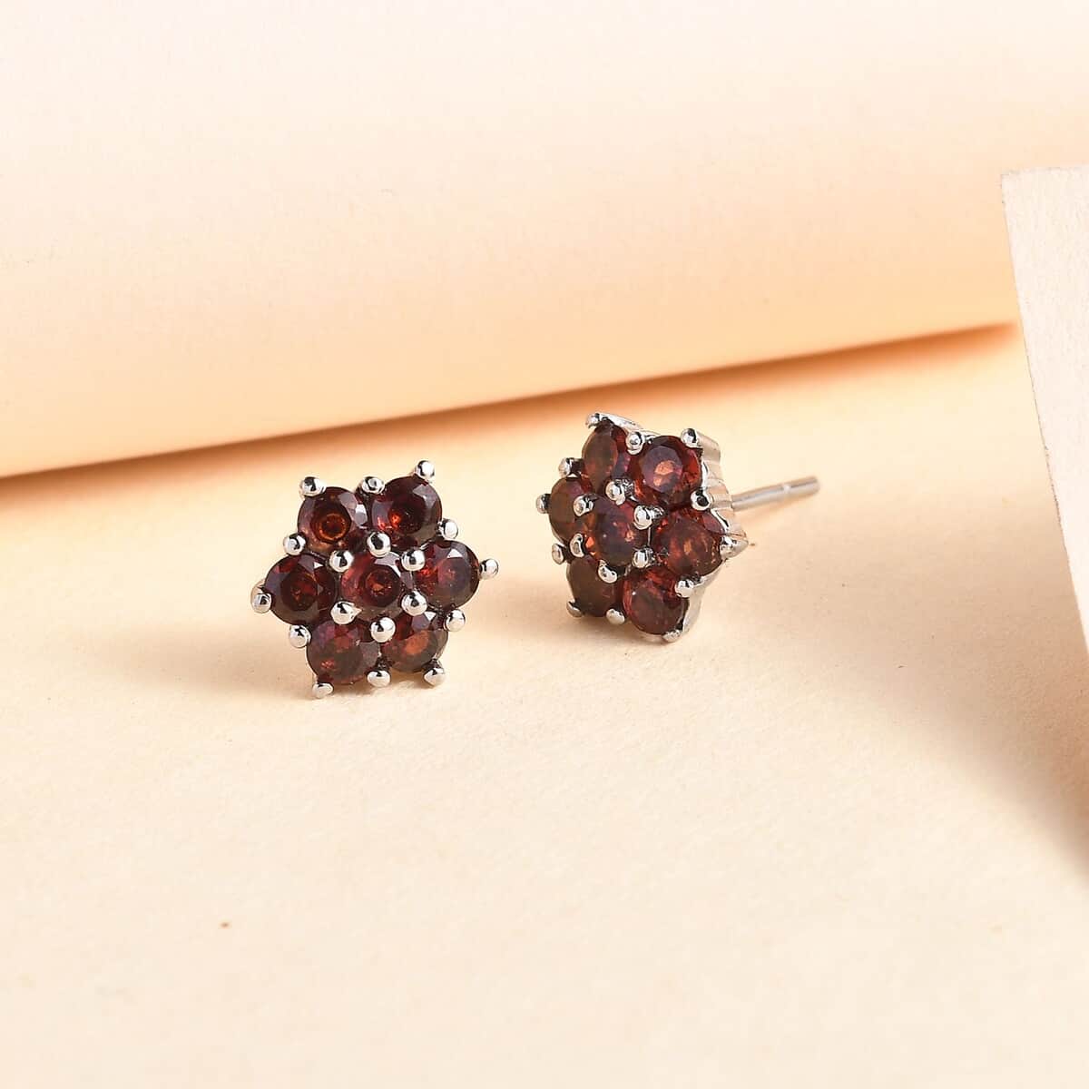 Mozambique Garnet 2.15 ctw Floral Stud Earrings in Stainless Steel image number 1