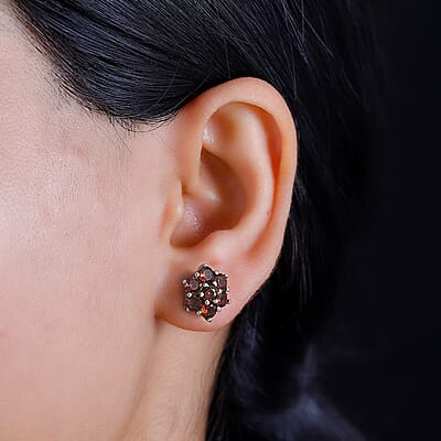 EverTrue Mozambique Garnet 2.25 ctw Floral Stud Earrings in Stainless Steel