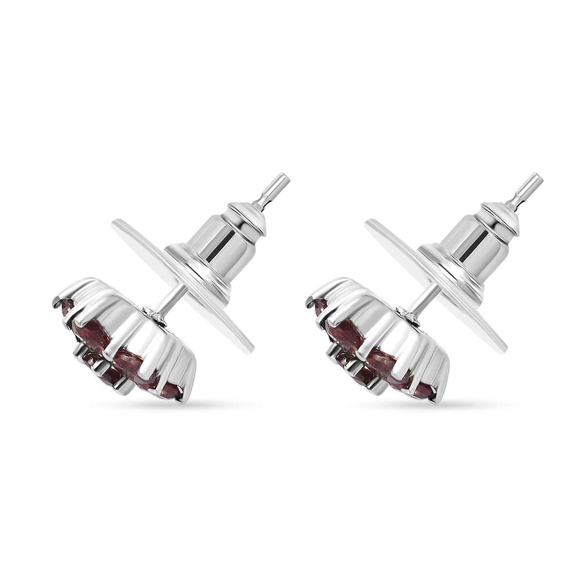 Mozambique Garnet 2.15 ctw Floral Stud Earrings in Stainless Steel image number 3