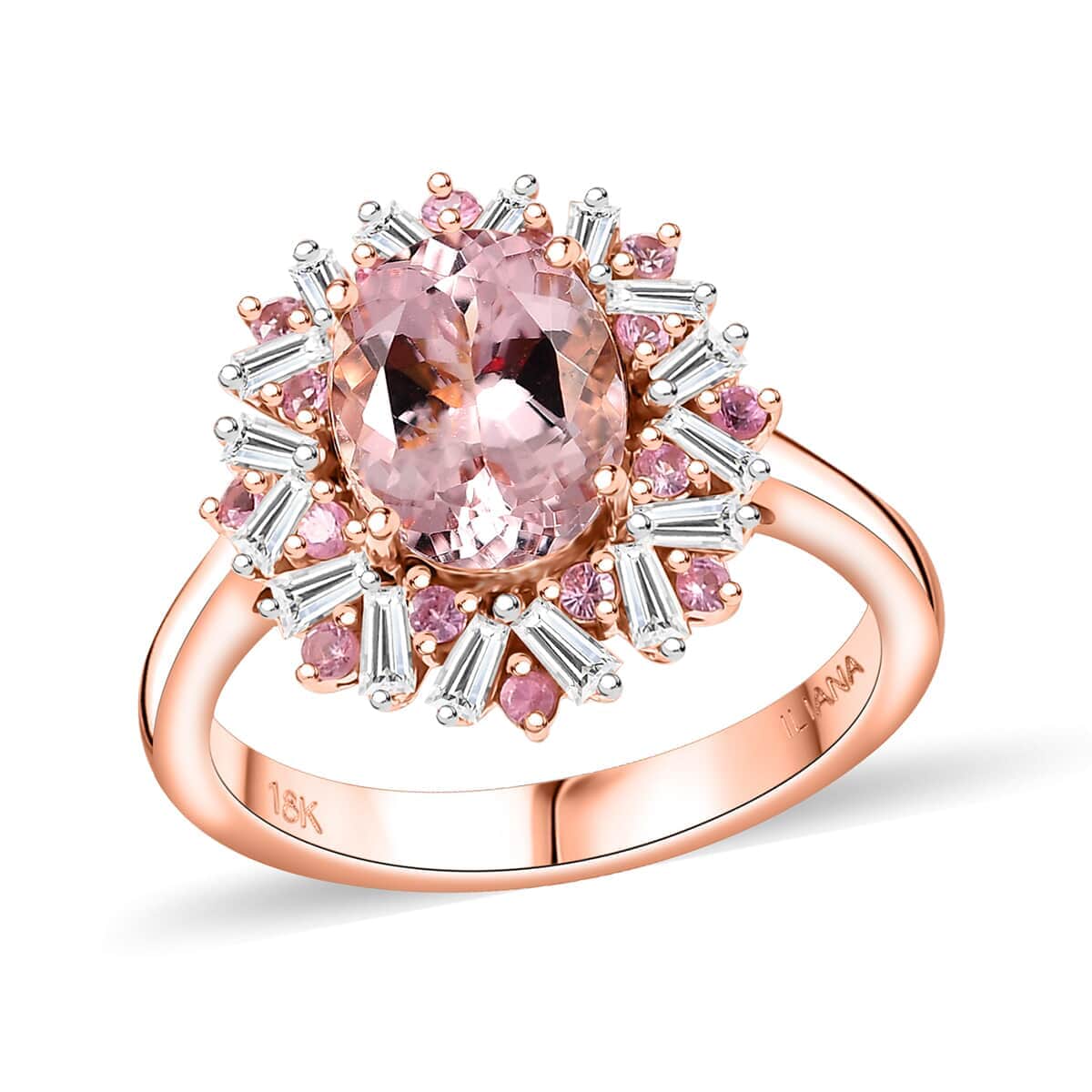 Iliana AAA Pink Morganite, Mahenge Spinel and G-H SI Diamond 2.50 ctw Ring in 18K Rose Gold (Size 6.0) 4.70 Grams image number 0