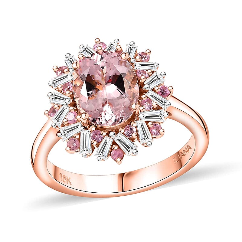 Iliana AAA Pink Morganite, Mahenge Spinel and G-H SI Diamond 2.50 ctw Ring in 18K Rose Gold (Size 6.0) 4.70 Grams