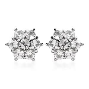 White Zircon 2.15 ctw Floral Stud Earrings in Stainless Steel