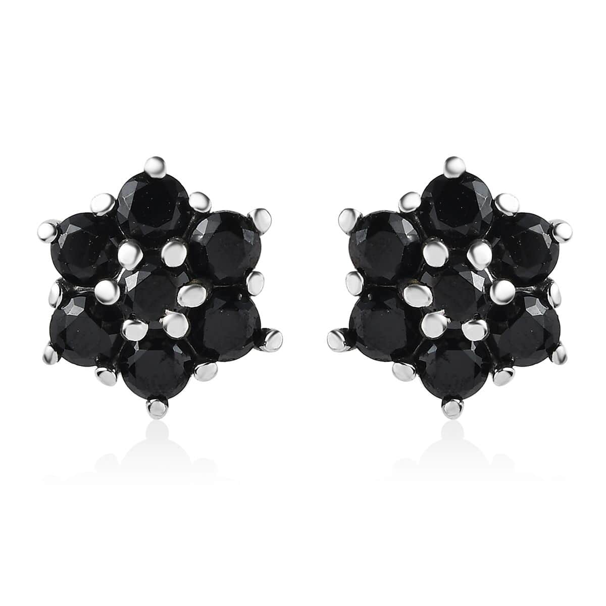 Thai Black Spinel 2.20 ctw Floral Stud Earrings in Stainless Steel image number 0