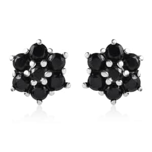 Thai Black Spinel 2.20 ctw Floral Stud Earrings in Stainless Steel