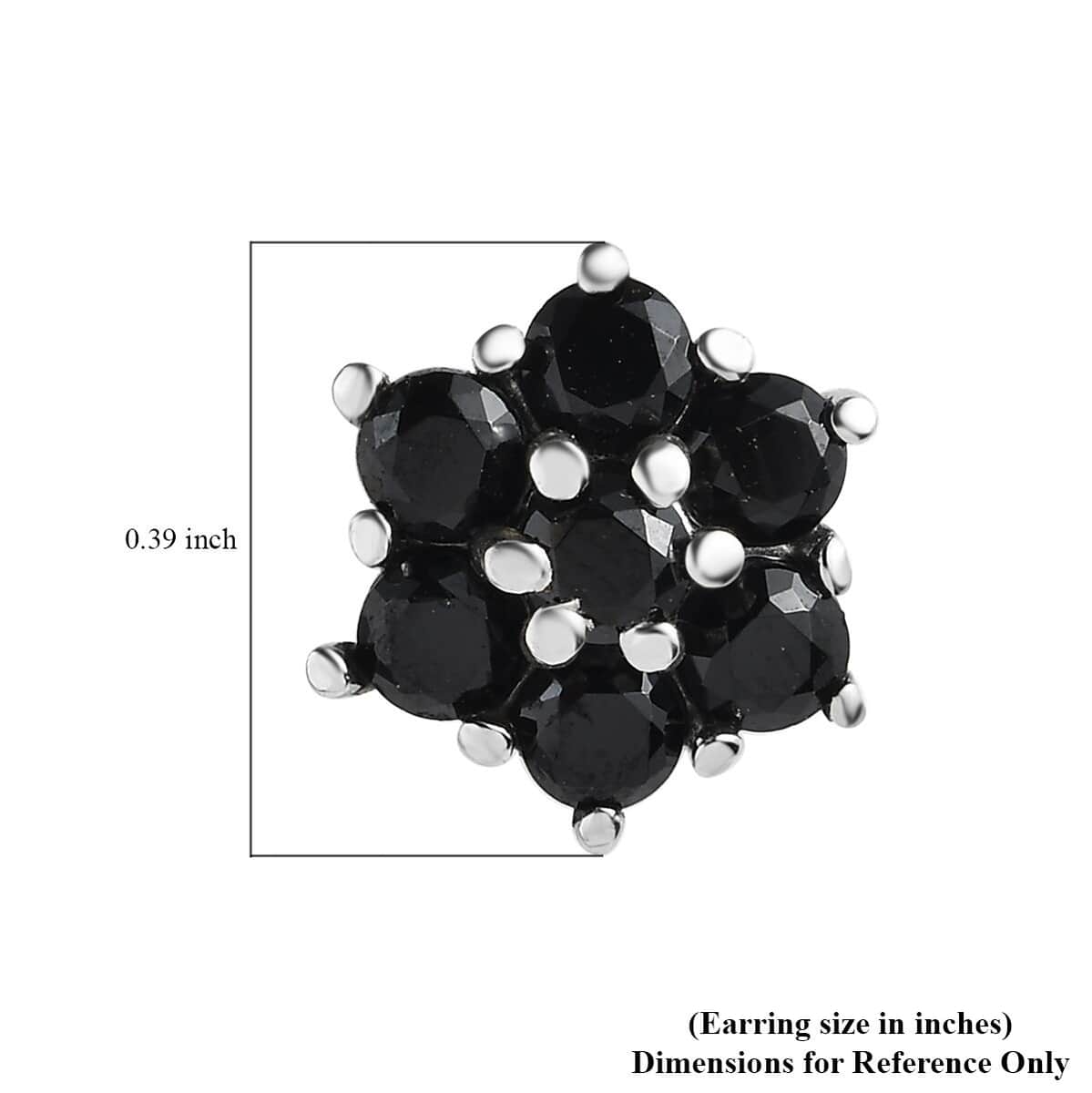 Thai Black Spinel 2.20 ctw Floral Stud Earrings in Stainless Steel image number 4