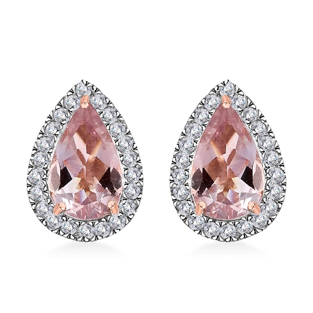 By Tony Diniz Luxoro AAAA Pink Morganite and G-H I2 Diamond 1.83 ctw Stud Earrings in 14K Rose Gold image number 0