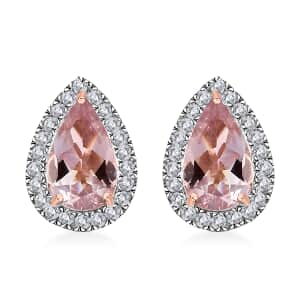 Certified & Appraised Luxoro AAA Pink Morganite and G-H I2 Diamond 1.83 ctw Stud Earrings in 14K Rose Gold