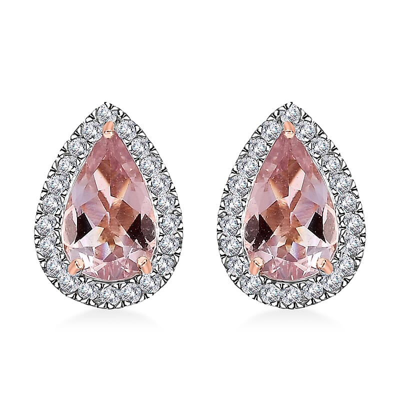Luxoro AAAA Pink Morganite and G-H I2 Diamond 1.83 ctw Stud Earrings in 14K Rose Gold