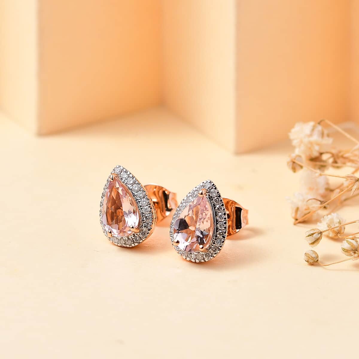 By Tony Diniz Luxoro AAAA Pink Morganite and G-H I2 Diamond 1.83 ctw Stud Earrings in 14K Rose Gold image number 1