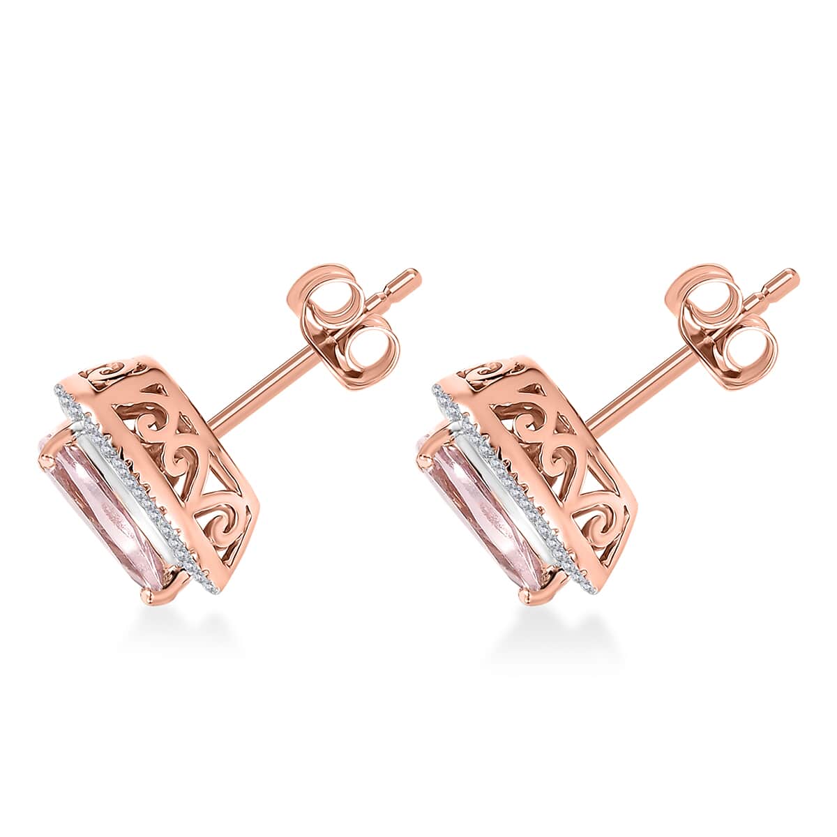 By Tony Diniz Luxoro AAAA Pink Morganite and G-H I2 Diamond 1.83 ctw Stud Earrings in 14K Rose Gold image number 3