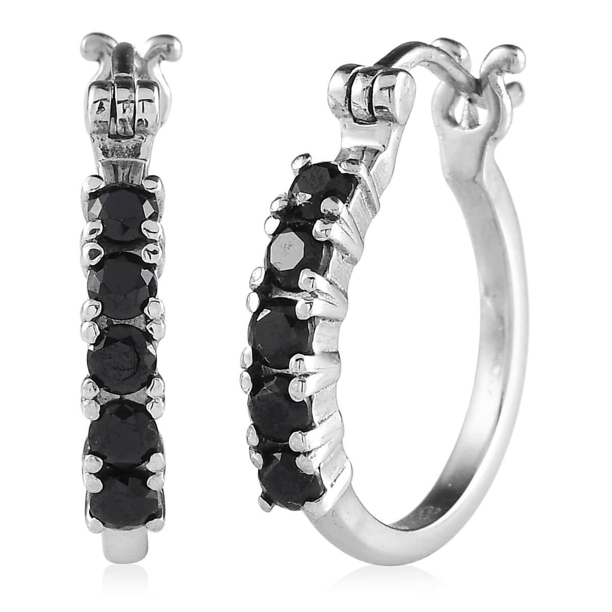 Thai Black Spinel 1.50 ctw Hoop Earrings in Stainless Steel  image number 0