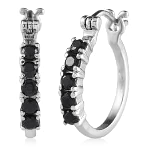 Thai Black Spinel 1.50 ctw Hoop Earrings in Stainless Steel 