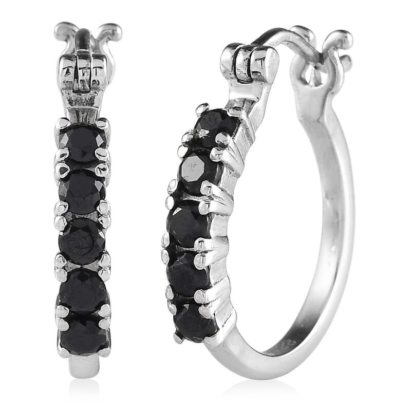 EverTrue Thai Black Spinel 1.50 ctw Hoop Earrings in Stainless Steel 