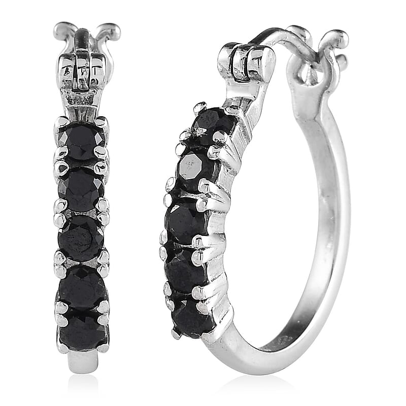 EverTrue Thai Black Spinel 1.50 ctw Hoop Earrings in Stainless Steel 