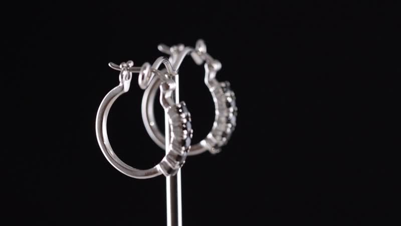 Thai Black Spinel Hoop Earrings in Stainless Steel 1.50 ctw