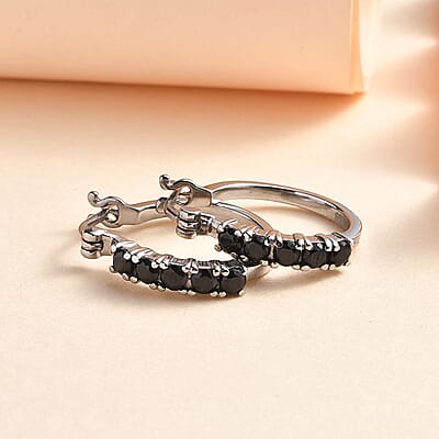 EverTrue Thai Black Spinel 1.50 ctw Hoop Earrings in Stainless Steel 