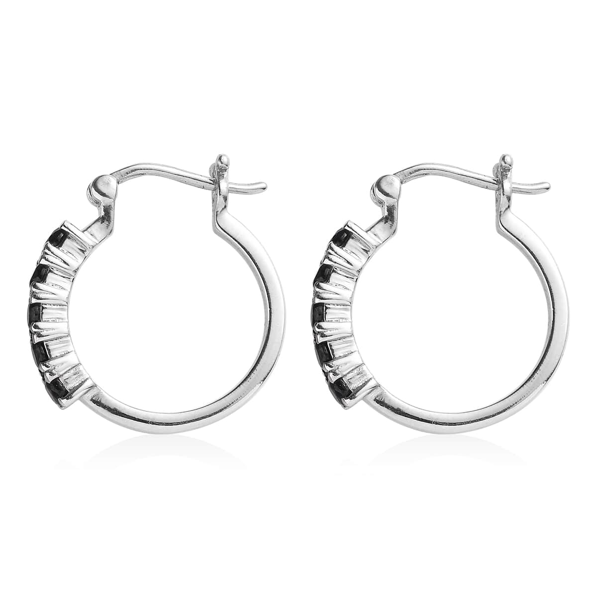 Thai Black Spinel 1.50 ctw Hoop Earrings in Stainless Steel  image number 3