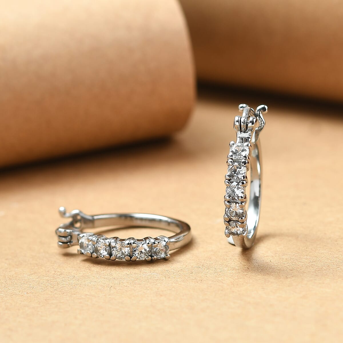 EverTrue White Zircon 1.75 ctw Hoop Earrings in Stainless Steel image number 1