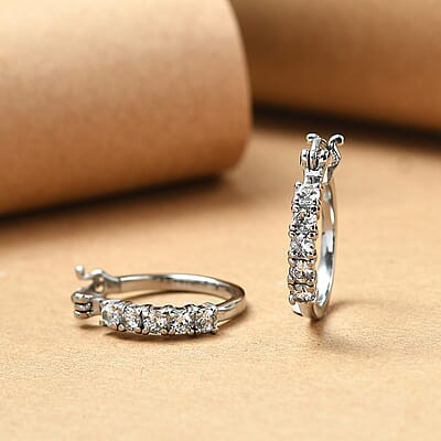 EverTrue White Zircon 1.75 ctw Hoop Earrings in Stainless Steel