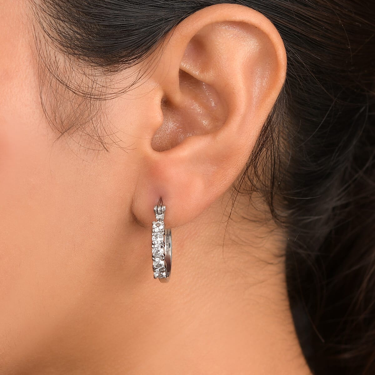EverTrue White Zircon 1.75 ctw Hoop Earrings in Stainless Steel image number 2