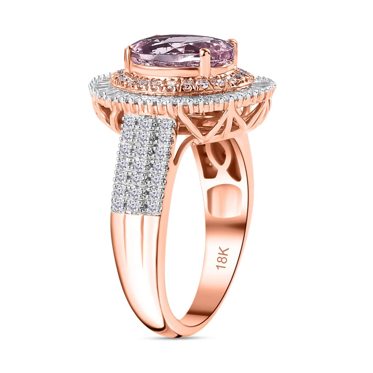 Certified & Appraised Iliana AAAA Pink Morganite, SI Natural Pink and White Diamond 2.67 ctw Ring in 18K Rose Gold (Size 6.0) 6.20 Grams image number 3