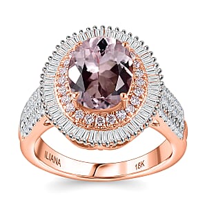 Certified & Appraised Iliana AAA Pink Morganite, SI Natural Pink and White Diamond 2.67 ctw Ring in 18K Rose Gold (Size 7.0) 6.20 Grams